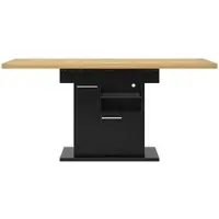 MODFU Uitschuifbare eettafel, 110-140 cm, moderne keukentafel, bijzettafel met opbergruimte, met LED-verlichting en glazen plateaus, geschikt voor 4-8 personen, zwart