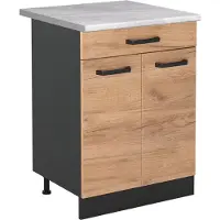 Vicco Keukenonderkast R-Line Goudkleurig Eiken/Antraciet 60 cm met lade marmer werkblad, Model 61100