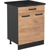 Vicco Keukenonderkast R-Line, Goudkleurig Eiken/Antraciet, 60 cm met lade antraciet werkblad