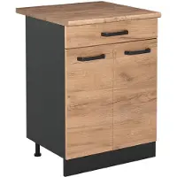 Vicco Keukenonderkast R-Line Goudkleurig Eiken/Antraciet 60 cm met lade goudkleurig eiken werkblad, Model 61099
