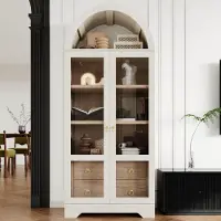 STILVORA Highboard - Wit Keukenkast Met Glazen Deuren En Verstelbare Planken - Met Lades Voor Eetkamer, Woonkamer En Keuken - MDF - 76,2x40,1x180 Cm