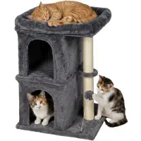Relaxdays Kraboom, met 2 verborgen plekjes en speelgoed, sisal, met ligvlak, kattenhol, afmetingen: 71x46x40 cm, zacht, donkergrijs