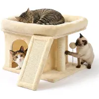 Relaxdays Kraboom, met hol, krabplank en ligvlak, zachte kattenhol, hoogte x breedte x diepte: 38,5 x 54 x 45 cm, sisal, beige