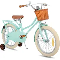 ALLVIA Kinderfiets 18 Inch - Kinderfiets 16 Inch - Fiets - met Mand en Stabilisatoren - voor Meisjes en Jongens - Groen - 102cm x 57cm x 23cm