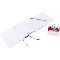 Typecat Wedding Guest Book With Pen Holder Sets Satin Bows Signature Book With Diamonds Love Shape For Party Decorations-Red+White
