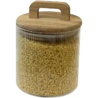 Bavary voorraadpot – S – luchtdicht – geribbeld helder glas – acaciahouten deksel