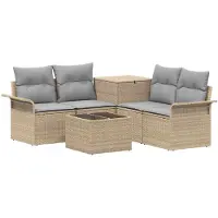 vidaXL Bankstel 6 st 4-zits Beige en Lichtgrijs Poly Rattan en Staal