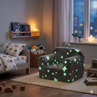 STILVORA Fauteuil 64 X 49 X 49 Cm - Kindersofa Met Armleuningen En Draaggreep - Lichtgevend Sterrenpatroon Voor Slaapkamer En Speelhoek - Stof Grijs