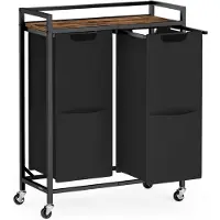 Vasagle - Wasmand - Wassorteerder - 2 Vakken - Verrijdbare - Plank - Verwijderbare Tassen - 110L