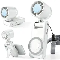 Snq Handventilator - 100 windsnelheden - Met magnetische telefoonhouder en koelplaat - Oplaadbare handventilator - 3600 mAh - Compact en draagbaar - Wit