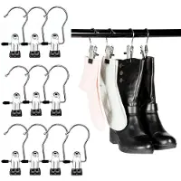 LONGZIMING - Set van 10 RVS Kledingclips - Metalen Klemhaken met Antislip Grip - 360° Draaibare Haken - Voor Broeken, Sokken, Handdoeken, Laarzen en Kledingrekken