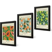Coloray 4-Delige Schilderij Set - Vintage posters met fruitpatronen - 20 x 30 cm - Decoratieve Muurdecoratie - Slaapkamer - Interieur Decoratie