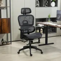 HAUSS SPOLE Bureaustoel Ergonomisch - Verstelbare Hoofdsteun En Lendensteun - Voor Thuiswerk En Kantoor - Polyester - Zwart