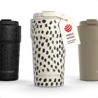 LARS NYSØM Bevægelse Thermos Coffee Mug-to-go 500ml - BPA-vrij met Isolatie - Lekvrije Roestvrijstalen Thermosbeker (Cream Beige/Abstract/Gloss Black)