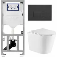 Geberit QeramiQ Dely Toiletset - 36.3x51.7cm - diepspoel - rimless - UP320 inbouwreservoir - met Burda frame - softclose toiletzitting - bedieningsplaat antraciet mat - rechthoekige knoppen - mat wit