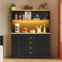 OKWISH Keukenkast - Hoge Opbergkast Met Led, Stopcontact En USB - 120 x 40 x 150 cm - 4 Laden, 2 Schuifdeuren - MDF Zwart