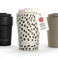 LARS NYSØM Bevægelse Thermos Coffee Mug-to-go 380ml - BPA-vrij met Isolatie - Lekvrije Roestvrijstalen Thermosbeker (Cream Beige/Abstract/Gloss Black)