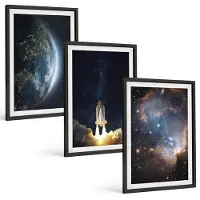 Tulup 4-Delige Schilderij Set - Ruimte Aarde Raket Melkweg Hemel Sterren - 40 x 60 cm - Decoratieve Schilderijen - Woonkamer - Interieur - Muurdecoratie