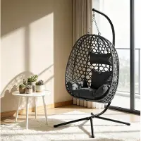 HAUSS SPOLE Fauteuil - Hangstoel Met Standaard - In Hoogte Verstelbaar En 360 Graden Schommelend - Voor Balkon, Terras En Tuin - Rotan Antraciet