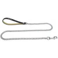 Champion Hondenriem Ketting 110 cm met Lederen Handvat - Zilver/Zwart