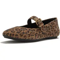 FitFlop Dames Ballerina's van Piel Delicato Mary Jane bruin (37), Beige, Plat, Suède, Gesp, Casual, Dierenprint ADQ-E76