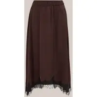 We fashion - Dames midi rok met satijnen look en kant - Regular fit - Donkerbruin - Maat: XXXL