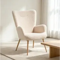 OKWISH Fauteuil 71 x 74 x 97,5 cm - Hoge Rugleuning En Geintegreerde Armleuningen - Voor Woonkamer, Slaapkamer Of Leeshoek - Stof En Staal - Beige