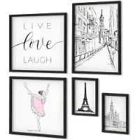 Coloray 5-Delige Schilderij Set - Stijlvolle Inspiratie Met Parijse Accenten En Citaten - 50 x 50 cm, 20 x 30 cm En 40 x 60 cm - Muurdecoratie - Wanddecoratie - Slaapkamer - Interieur Decoratie