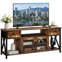 Relaxdays TV-meubel, hoogte x breedte x diepte: 60 x 140 x 40 cm, 2 lades, 4 vakken, industriële stijl, tv-tafel, tv-meubel, bruin/zwart