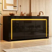 STILVORA Dressoir - Hoogglans Kast Met Ledverlichting En 3 Lades - 2 Deuren Voor Woonkamer Hal En Kantoor - MDF - 140x40x65 Cm - Zwart