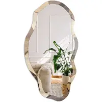 Coloray Houten Geometrie Spiegel - Bruin Elegante Rechthoekige Wandspiegel - Organische Spiegel - Woonkamer, Hal, Kantoor - Geometrisch - 45x90 cm - Totale afmeting 52x97 cm