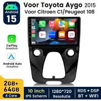 Hexinex HexinexMarket - 2GB+64GB Autoradio Geschikt voor Peugeot 108/ Citroen C1/ Toyota Aygo - Draadloos CarPlay, Android Auto, GPS Navi, multimediaspeler