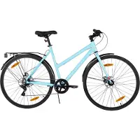 Happiq Stadsfiets 71 cm – Voor dames en heren voor woon-werkverkeer en dagelijks gebruik – Met 7 versnellingen, spatborden en bagagedrager – Blauw aluminium frame