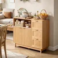 MODFU Keukenkast - Sideboard - Open Vak - 3 Lades - Deuren - Houtlook - 90 Cm