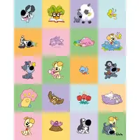 IXXI Woezel & Pip Color Collagebox, Woezel & Pip & Van Hoorne Studios - 80 x 100 cm - Grote wanddecoratie en posters - Illustraties, Speels, Grafisch