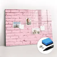 Tulup Whitebord - Bakstenen muur - 100 x 70 cm - Roze Magnetisch Bord - Inclusief Gratis Magneten & Marker & Spons - Decoratief Magnetisch Bord - Memobord Keuken - Inspiratiebord Kantoor