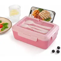 VHV -Bento Lunchbox 1300ml met 3 Vakken - Broodtrommel met Telefoonhouder - Magnetronbestendige Maaltijdcontainer - BPA-vrij - Lekvrij en Duurzaam