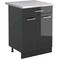 Vicco Keukenonderkast R-Line Antraciet Hoogglans/Antraciet 60 cm met lade marmer werkblad, Model 61076