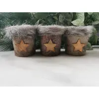 JEAN Products Set van 3 Theelichten waxinelichthouders Bruin met ster en faux fur