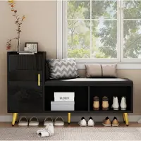 STILVORA Schoenenkast - Hoogglans Schoenenbank Met Zitting En Opbergruimte - Voor Hal En Slaapkamer - Spaanplaat - 120x35x71,5 Cm - Zwart