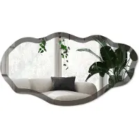 Wallfluent Donker Hout Spiegel - Zwart Stijlvolle Wandspiegel - Organische Spiegel - Woonkamer, Kantoor, Slaapkamer - Minimalistisch - 45x90 cm - Totale afmeting 52x97 cm