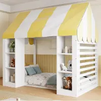 STILVORA Hoogslaper 90 x 200 cm Zonder matras – Kinderbed met hemel – Open opbergruimte voor boeken en speelgoed – Voor kinderkamer – Hout MDF – Wit