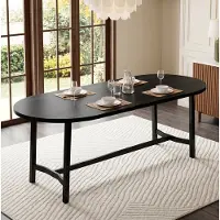 OKWISH Owish ovale eettafel met metalen poten, afgerond ontwerp, geschikt voor 6-8 personen, keukentafel voor woonkamer of keuken, zwart