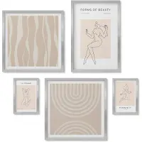Wallfluent 5-Delige Schilderij Set - Abstracte Landschappen In Tinten Blauw En Beige. - 20 x 30 cm - Muurdecoratie - Schilderijen Set - Woonkamer - Woonkamer Decoratie