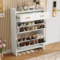 STILVORA Schoenenkast Met Klapvakken En 2 Lades Smal Staand Modern Voor Hal En Woonkamer Van Spaanplaat Wit 75 X 24 X 108,5 Cm
