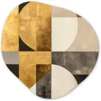 MuchoWow Organische wanddecoratie 40x40 cm - Organisch schilderij Abstract - Goud - Grijs - Vormen - Geometrisch - Muurdecoratie woonkamer - Kamer decoratie - Schilderijen - Muurcirkel aesthetic