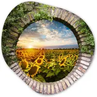 MuchoWow Organische wanddecoratie 60x60 cm - Organisch schilderij Zonnebloemen - Doorkijk - Bloemen - Zon - Muurdecoratie woonkamer - Kamer decoratie - Schilderijen - Muurcirkel aesthetic