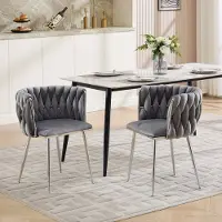 STILVORA Eetkamerstoel - Kuipstoel - Set Van 2 - Met Armleuningen En Zachte Vulling - Voor Eetkamer En Kaptafel - Velvet Grijs