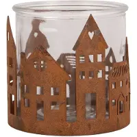 Clayre & Eef Waxinelichthouder Huis Ø 11x10 cm Bruin Metaal
