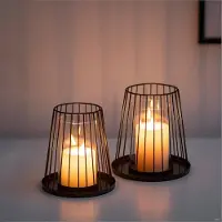 Unyqoos Set van Twee Moderne Zwarte Windlicht Kandelaars voor Binnen en Buiten Decoratie